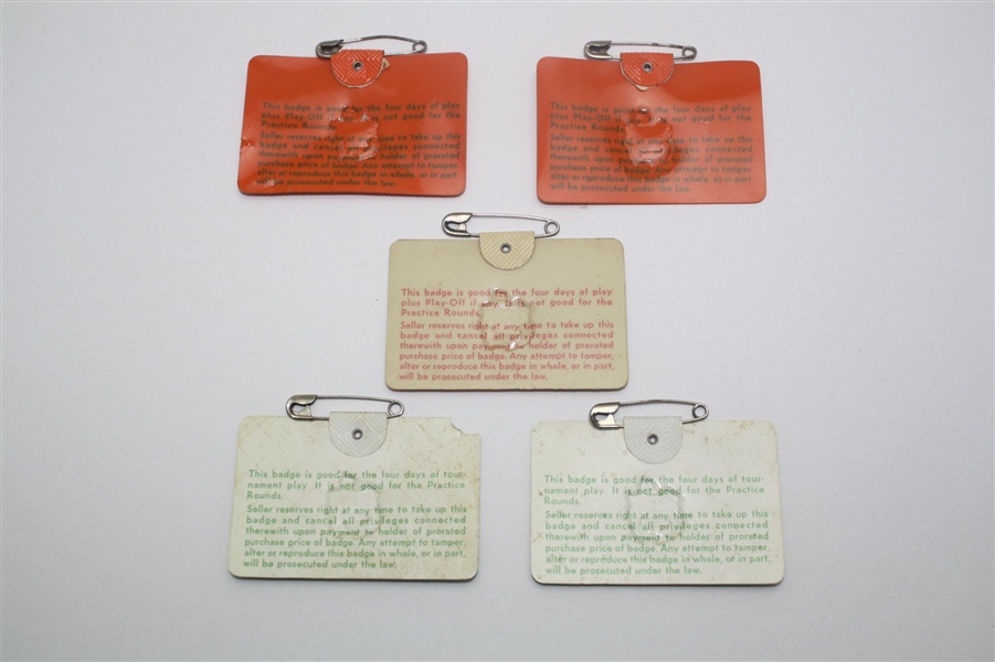 Five Masters Tournament Series Badges - 1971(x2), 1974, and 1978(x2)