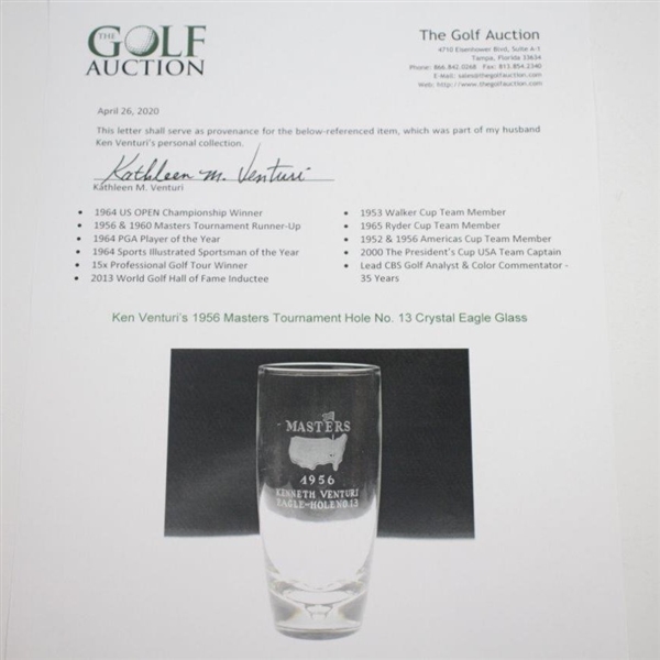 Ken Venturi's 1956 Masters Tournament Hole No. 13 Crystal Eagle Glass
