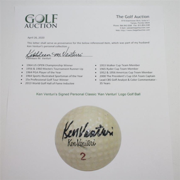 Ken Venturi's Personal Signed 'Ken Venturi' Classic Logo Golf Ball JSA ALOA