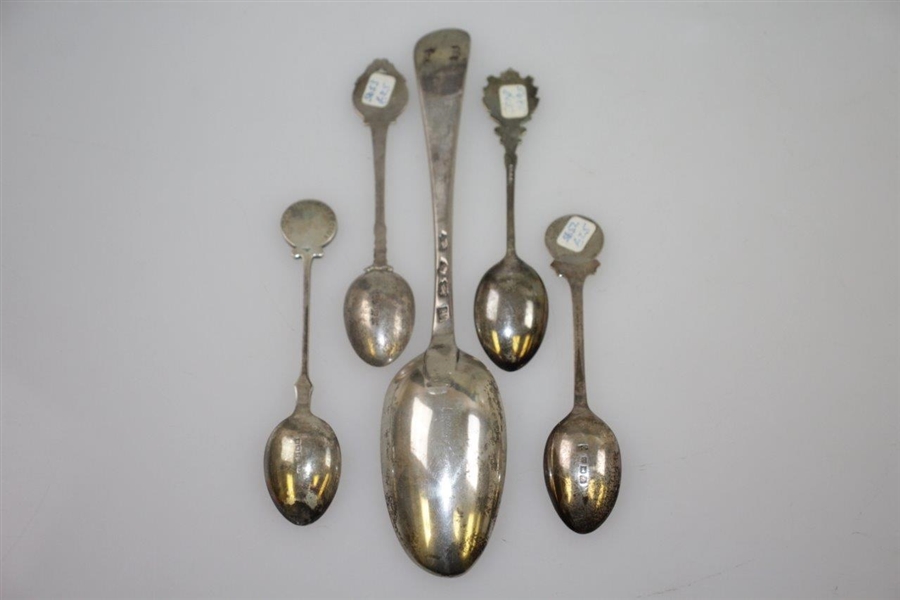Five Sterling Silver Golf Themed Spoons - One Large & Four Small