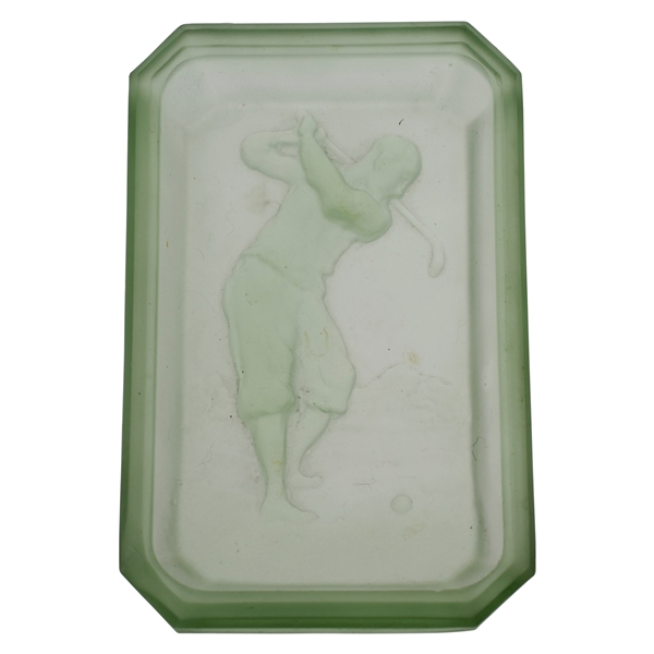 Bobby Jones Era Golfer Depiction on Green Opaque Glass Soap Dish