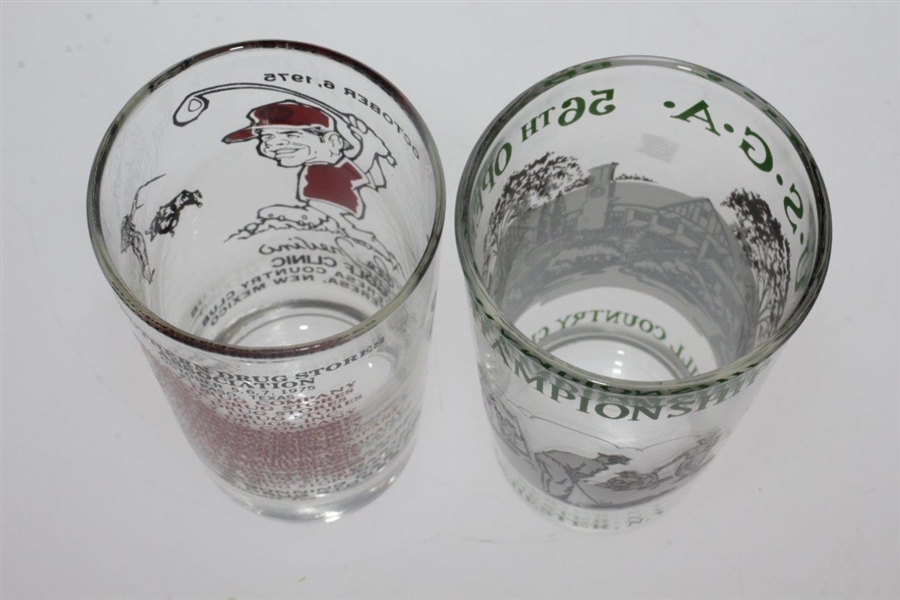 Miniature Royal Doulton Pitcher with Two Porcelain Rye Glasses & Two Golf Themed Drinking Glasses