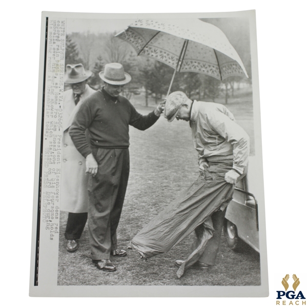 Sam Snead Holding Umbrella for President Dwight D. Eisenhower United Press Association Photo