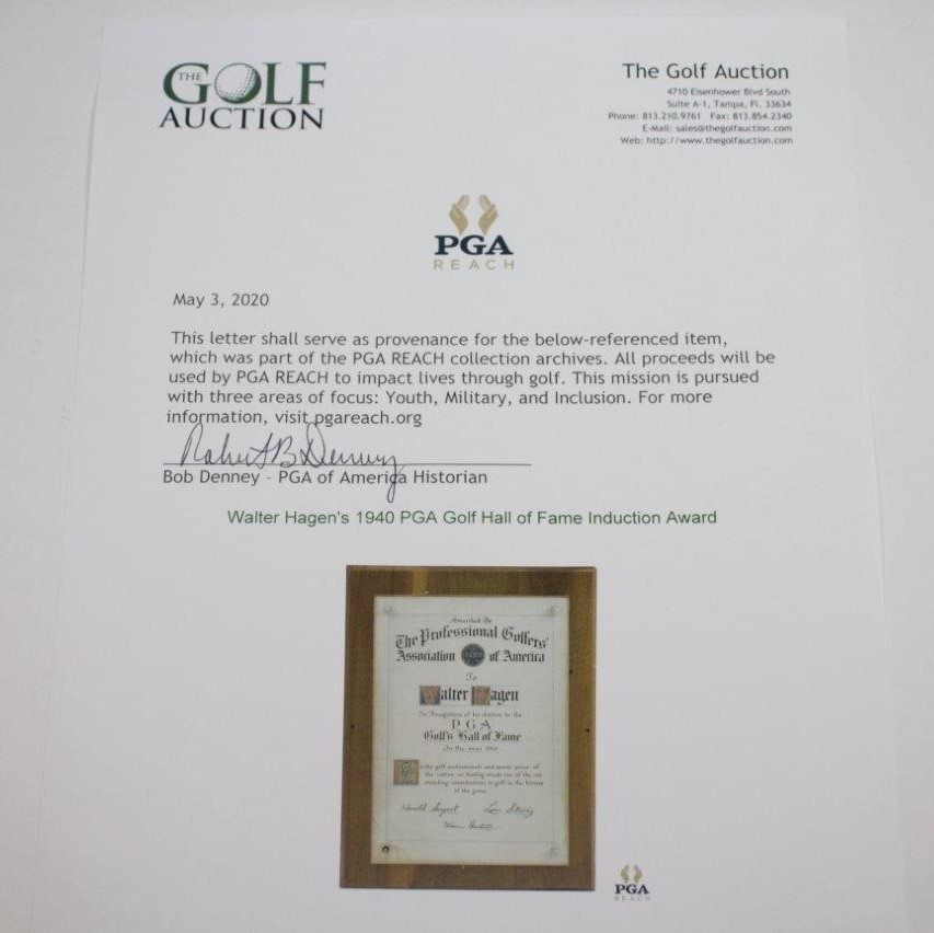 Lot Detail - Walter Hagen's 1940 PGA Golf Hall of Fame Induction Award ...