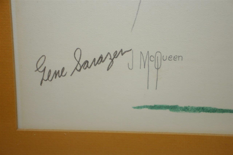 Gene Sarazen Signed J. McQueen B&W/Color Artwork - Framed JSA ALOA