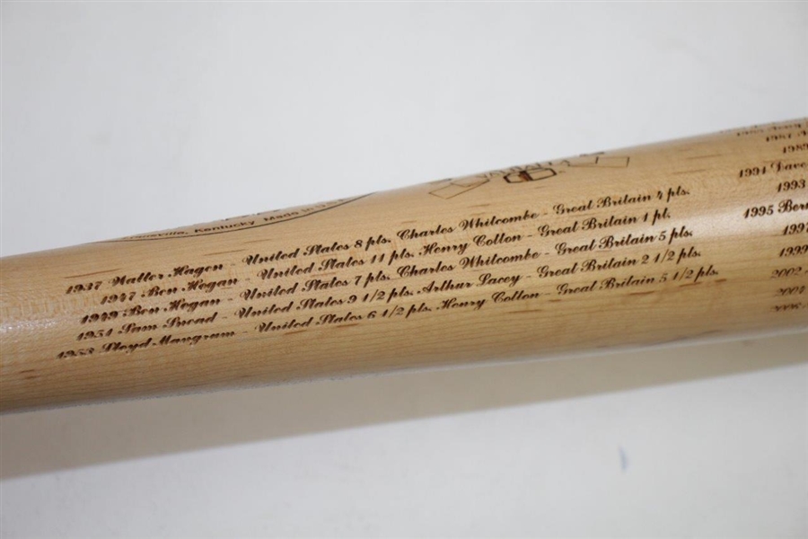 2008 Ryder Cup Matches at Valhalla Louisville Slugger Bat with Engraved Matches History