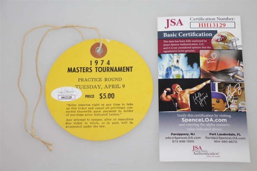 Gary Player Signed 1974 Masters Tournament Tuesday Ticket #184 JSA #HH13129
