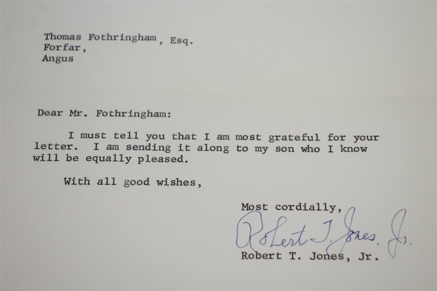 Bobby Jones Signed 9/20/1961 Letter to R&A Captain Thomas Fothringham JSA ALOA