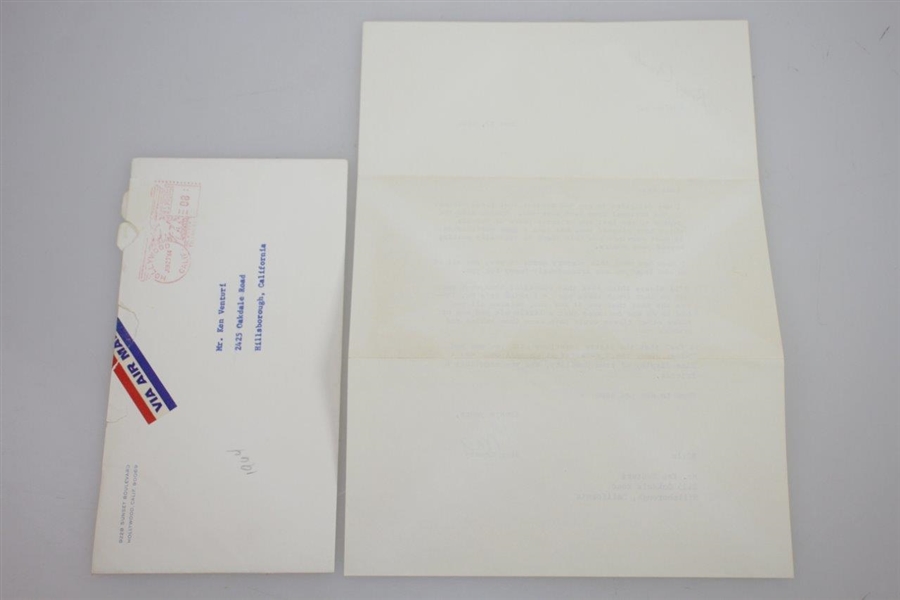 Ken Venturi's June 1964 Signed US Open Congrats Letter from Bing Crosby with Envelope JSA ALOA