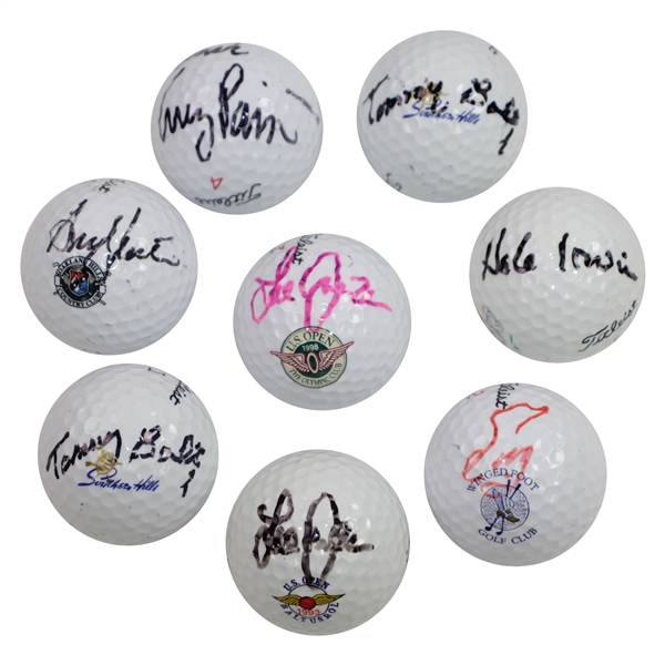 US Open Champions Signed Golf Balls - Bolt(x2), Janzen(x2), Zoeller, Pavin, Irwin, & North JSA ALOA