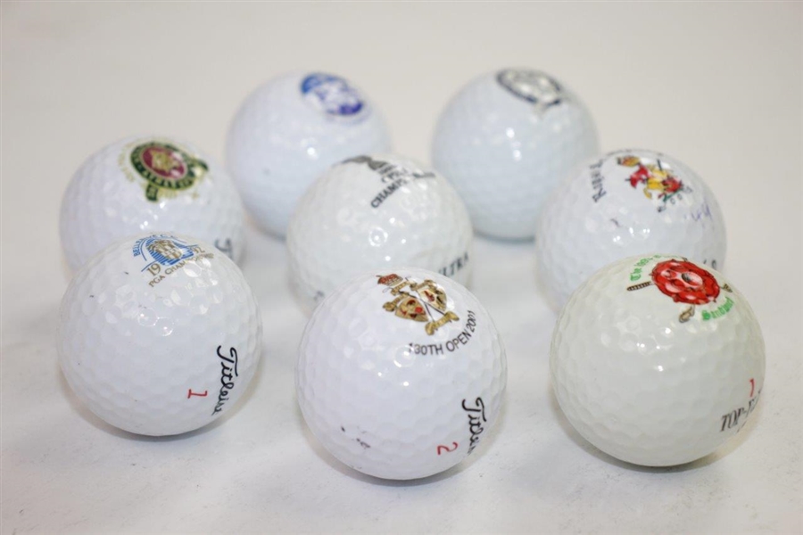 Eight OPEN & PGA Major Championship Logo Golf Balls