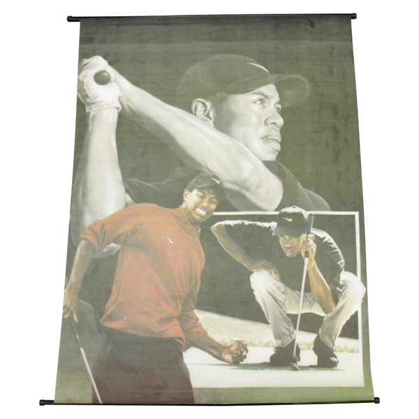 Tiger Woods Rollout Nike Cloth Collage Banner with Swing Finish, Concentration, & Victory