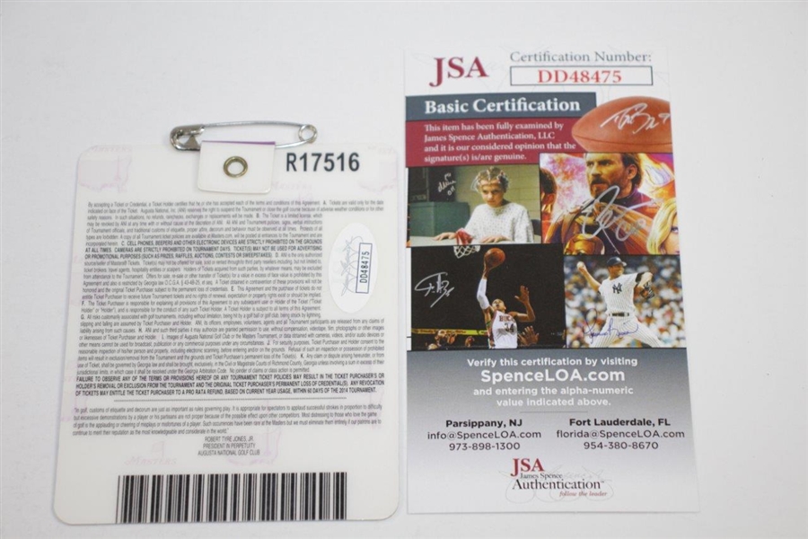 Bubba Watson Signed 2014 Masters Series Badge #R17516 JSA #DD48475