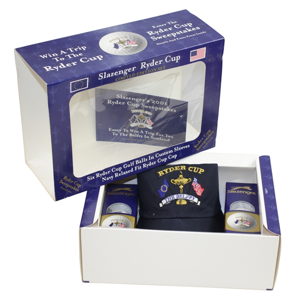 2001 Ryder Cup at The Belfry Ltd Ed Set of Golf Balls (2 Sleeves) & Relaxed Fit Ryder Cup Hat