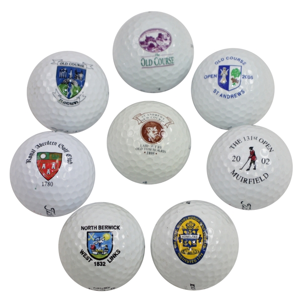 Eight Logo Golf Balls - Four (4) St Andrews Old Course & Four (4) Other OPEN Courses
