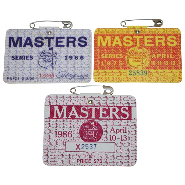 1966, 1975, & 1986 Masters Tournament Series Badges - Jack Nicklaus Wins