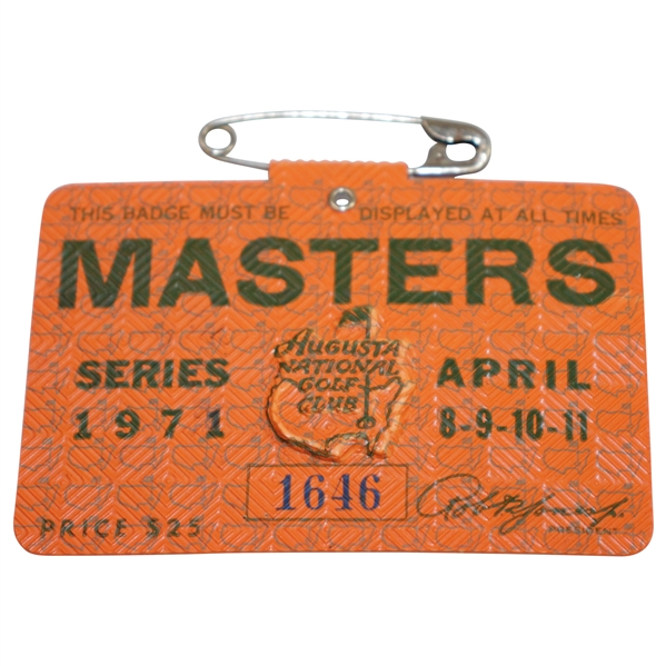 1971 Masters Tournament Series Badge #1646
