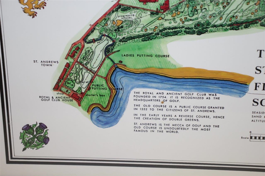 1991 Printed The Old Course St. Andrews J.P. Izatt Golf Architect Visual Survey - Framed