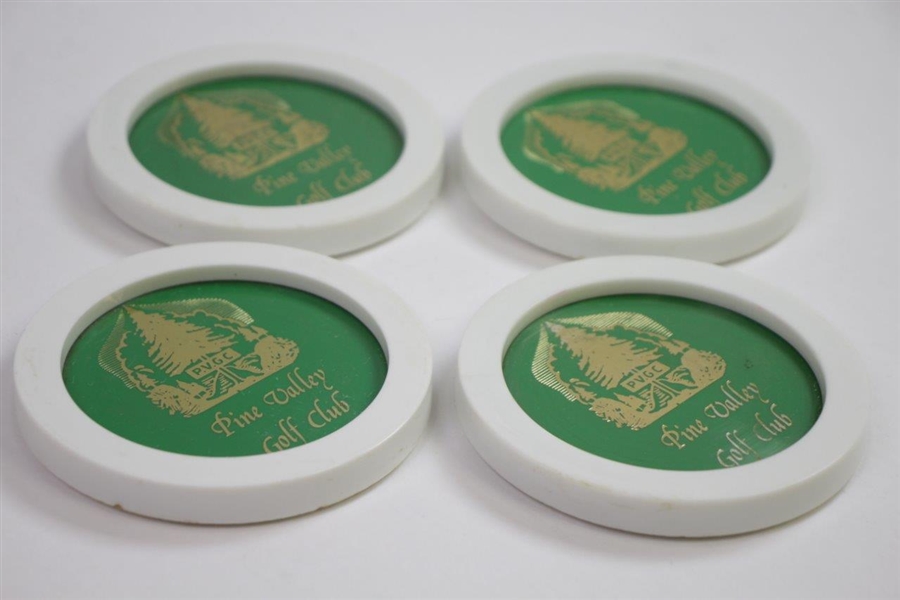 Four (4) Classic Pine Valley Golf Club Plastic Green & White Coasters