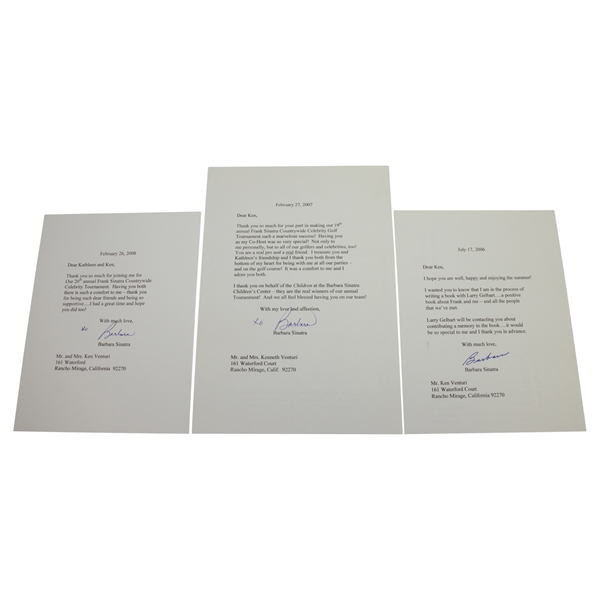 Ken Venturi's Personal Signed Three Letters from Barbara Sinatra