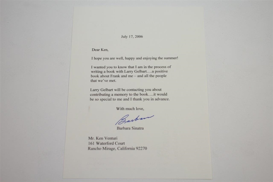 Ken Venturi's Personal Signed Three Letters from Barbara Sinatra