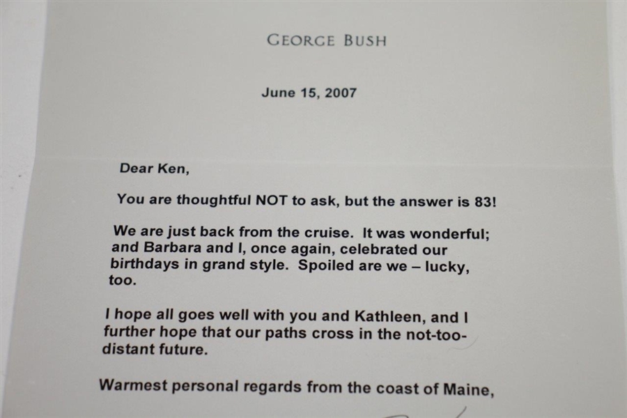 Ken Venturi's Personal Signed Letter/Note with Handwriting from President George Bush JSA ALOA