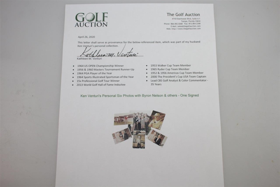 Ken Venturi's Personal Six Photos with Byron Nelson & others - One Signed JSA ALOA
