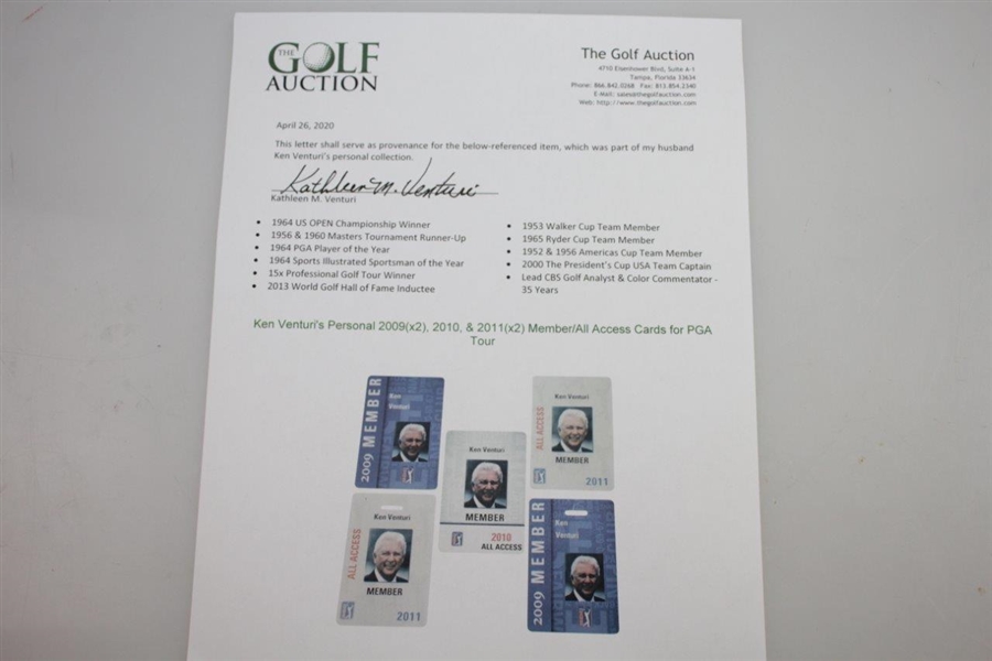 Ken Venturi's Personal 2009(x2), 2010, & 2011(x2) Member/All Access Cards for PGA Tour