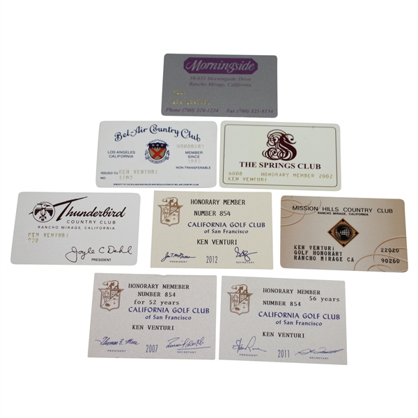 Ken Venturi's Personal Membership Cards to California GC, Mission Hills, Bel-Air, Springs, Thunderbird, & Morningside
