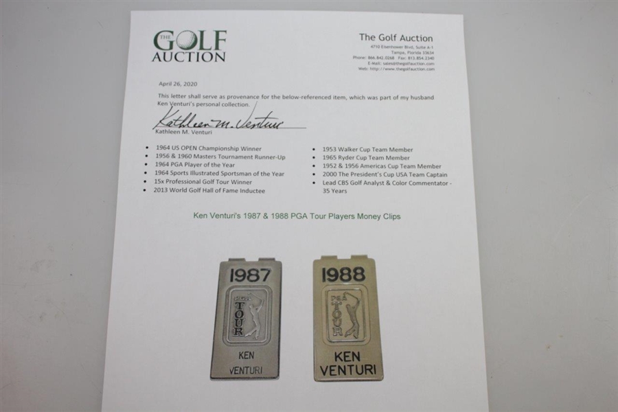 Ken Venturi's 1987 & 1988 PGA Tour Players Money Clips
