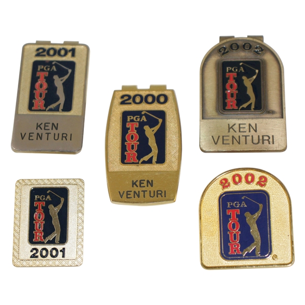 Ken Venturi's 2001 & 2002 PGA Tour Players Money Clips & Pins with 2000 Money Clip