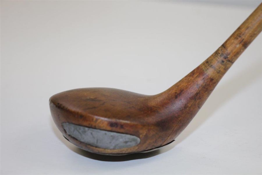 No Name Left-Handed Wood Mashie with Smooth Face, Brass Sole Plate, & Lead Weight