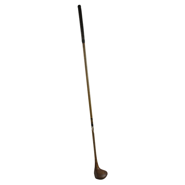 No Name Left-Handed Wood Mashie with Smooth Face, Brass Sole Plate, & Lead Weight