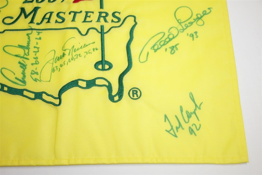 Masters Champs Signed 2007 Masters Flag with Dates Inscriptions JSA ALOA