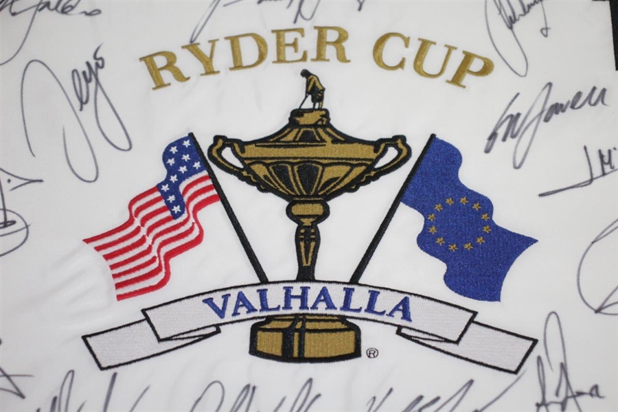 European Team Signed 2008 Ryder Cup at Valhalla White Embroidered Flag JSA ALOA