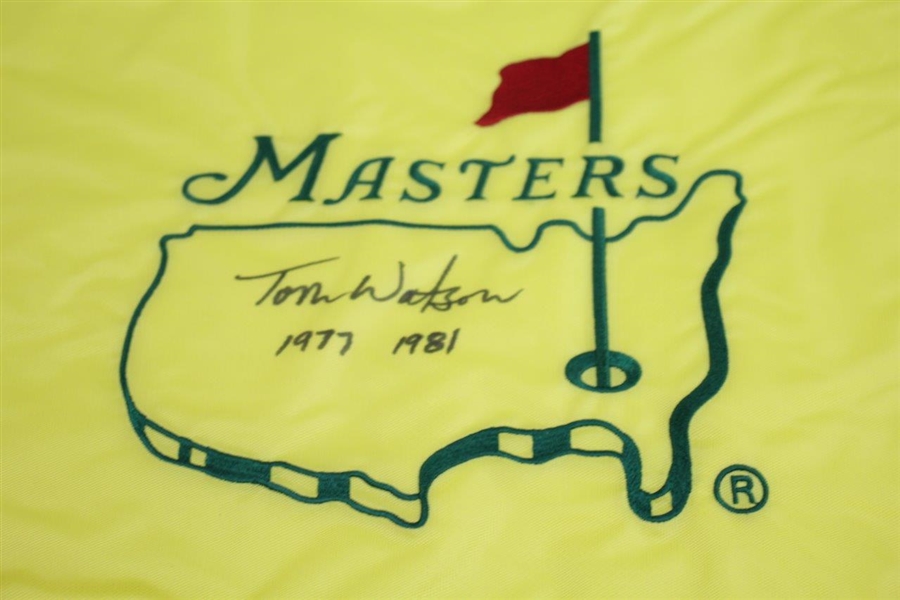 Tom Watson Signed Masters Undated Flag with Years Won Inscription JSA ALOA