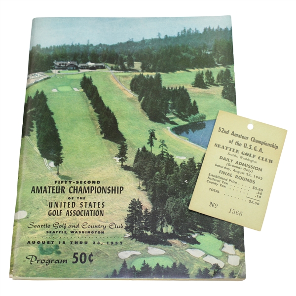 1952 US Amateur at Seattle G&CC Official Program with Signed Ticket by Winner Jack Westland & Runner-Up Mengert JSA ALOA