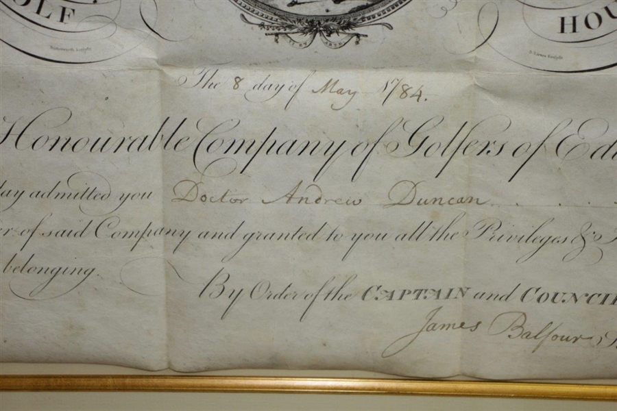 1784 Links of Leith Membership Diploma Company of Golfers Edinburgh Penned by James Balfour