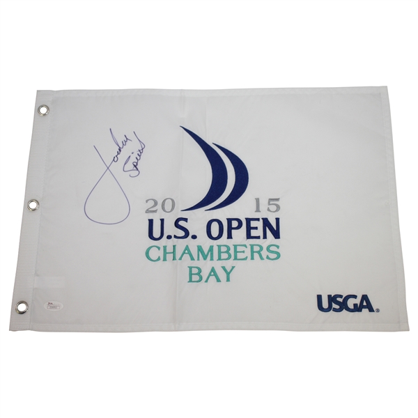 Jordan Spieth Signed 2015 US Open at Chambers Bay Embroidered Flag JSA FULL #Z26952