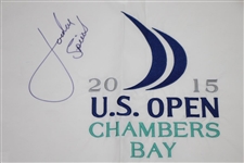 Jordan Spieth Signed 2015 US Open at Chambers Bay Embroidered Flag JSA FULL #Z26952
