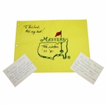Tom Watson Signed Undated Masters Flag with 77 81 & Two Handwritten Notes JSA ALOA