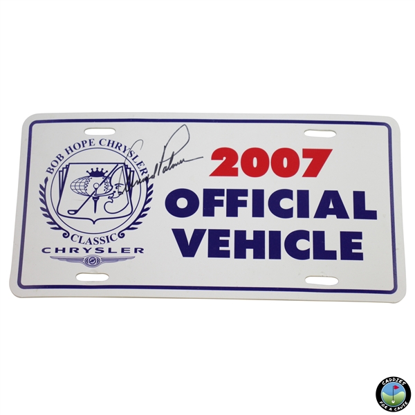 Arnold Palmer Signed 2007 Bob Hope Chrysler Official Vehicle License Plate JSA ALOA