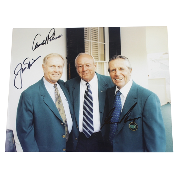 Arnold Palmer, Jack Nicklaus, & Gary Player 'Big 3' Signed Photo in Green Jackets JSA ALOA