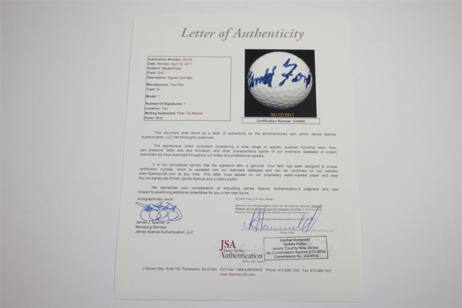 Gerald Ford Signed Top-Flite XL 1 Logo Golf Ball JSA FULL #X24565