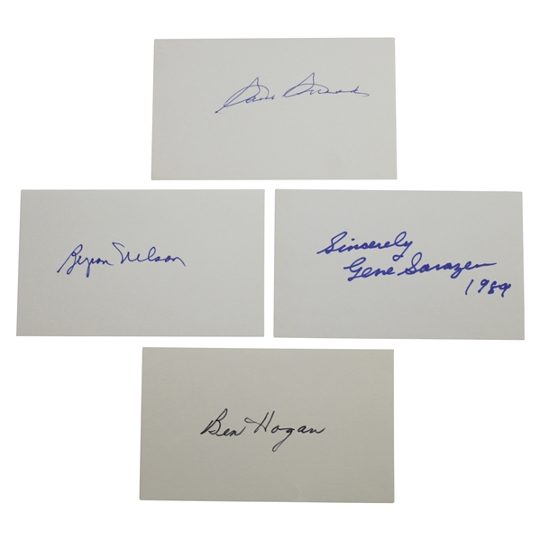Ben Hogan, Sam Snead, Byron Nelson, & Gene Sarazen Signed 3x5 Cards JSA ALOA