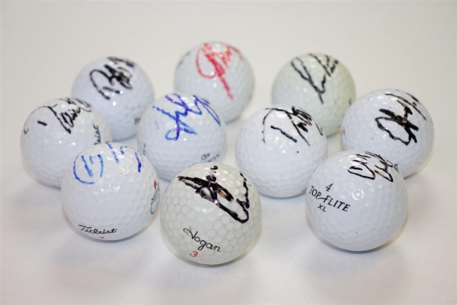 Ten (10) Signed Golf Balls - Price, Couples, Toms, Daly, & others JSA ALOA