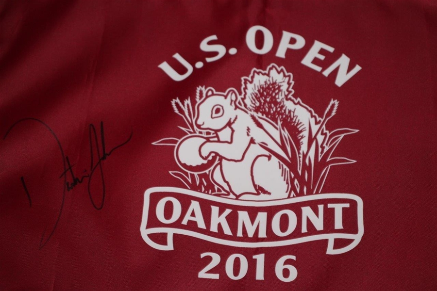 Dustin Johnson Signed 2016 US Open at Oakmont Red Screen Flag JSA ALOA