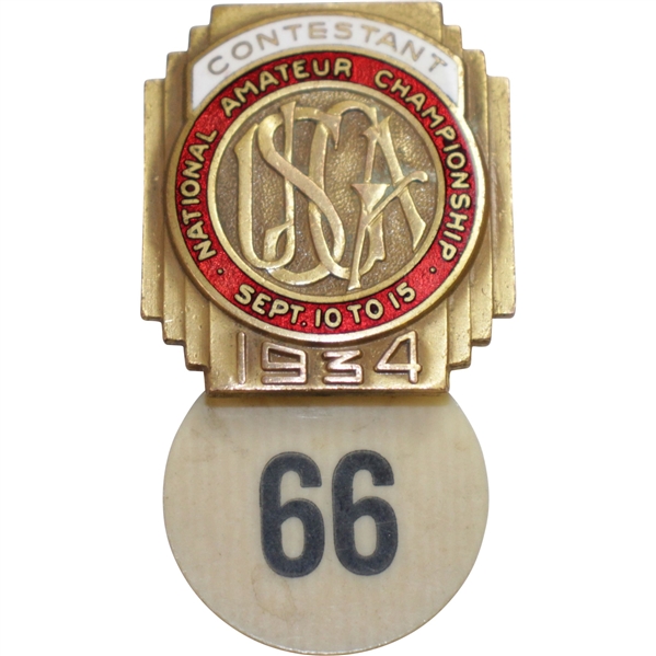1934 US Amateur Championship at The Country Club Contestant Badge with Number - Lawson Little Win