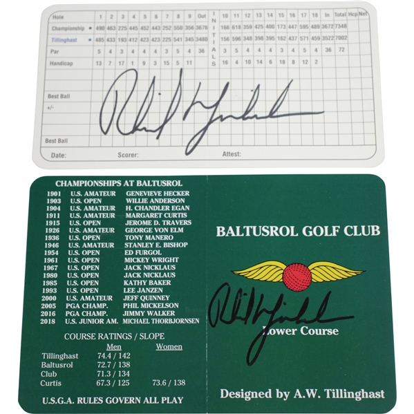 Two Phil Mickelson Signed Baltusrol Golf Club Scorecards - Upper & Lower Course JSA ALOA
