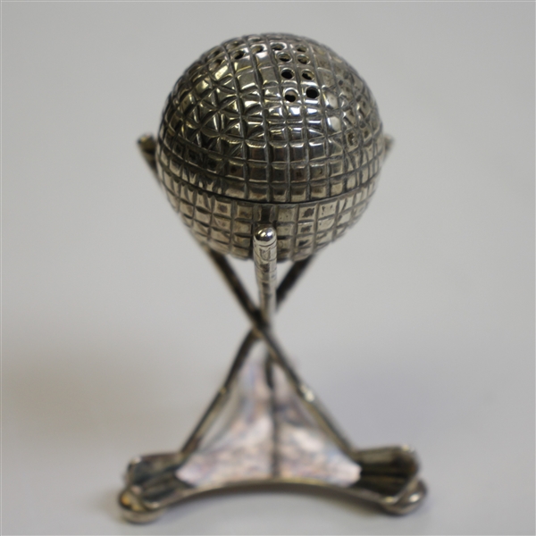 Vintage Silver Detachable Golf Ball Themed Pepper Shaker in Golf Club Tripod